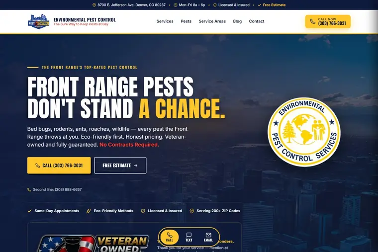 Environmental Pest Control homepage, built by Inbox Intelligence